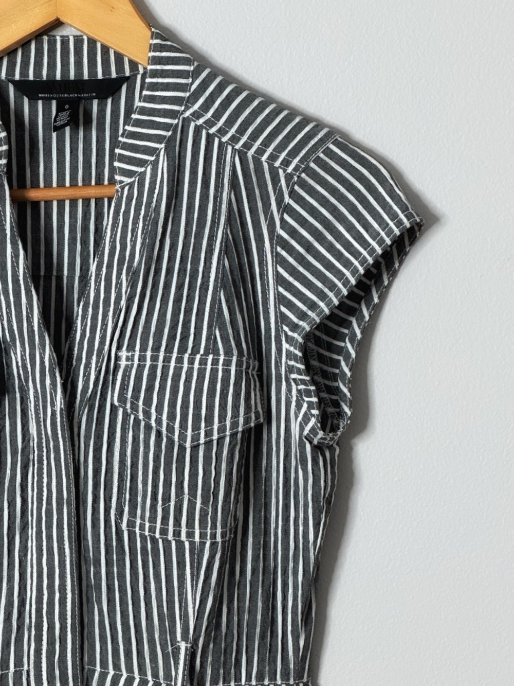 WHBM Midi Dress Striped Seersucker Railroad Stripe Cap Sleeve Belted Pockets - Picture 7 of 16
